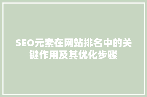 SEO元素在网站排名中的关键作用及其优化步骤