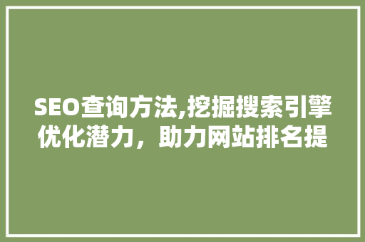 SEO查询方法,挖掘搜索引擎优化潜力,助力网站排名提升 SEO查询方法,挖掘搜索引擎优化潜力,助力网站排名提升