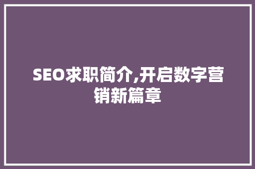 SEO求职简介,开启数字营销新篇章