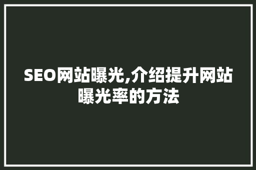 SEO网站曝光,介绍提升网站曝光率的方法
