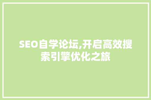 SEO自学论坛,开启高效搜索引擎优化之旅