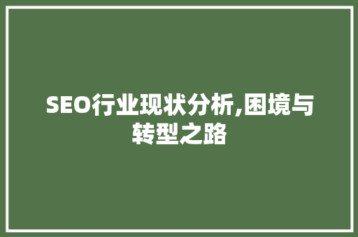 SEO行业现状分析,困境与转型之路