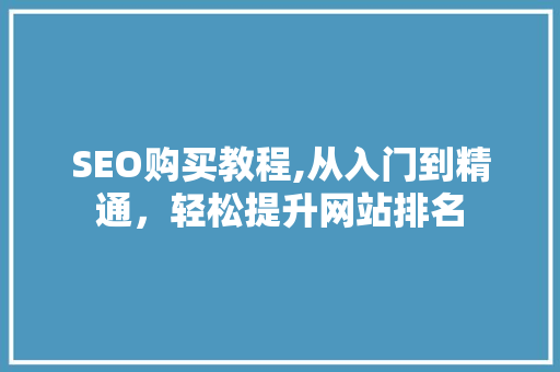 SEO购买教程,从入门到精通，轻松提升网站排名