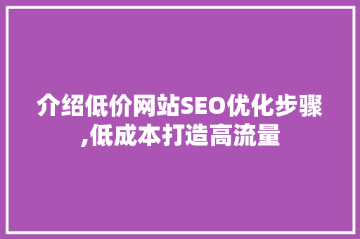 介绍低价网站SEO优化步骤,低成本打造高流量