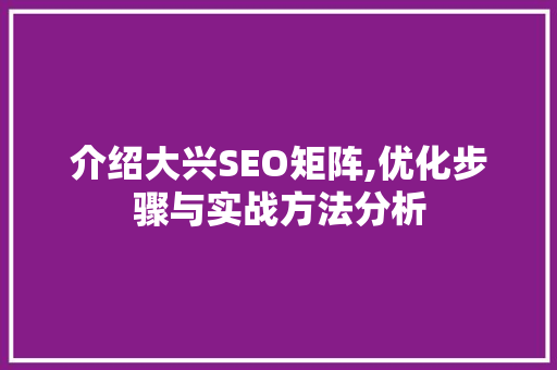 介绍大兴SEO矩阵,优化步骤与实战方法分析