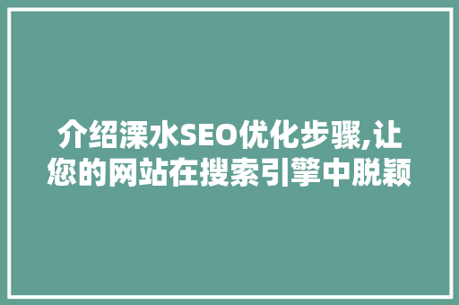 介绍溧水SEO优化步骤,让您的网站在搜索引擎中脱颖而出