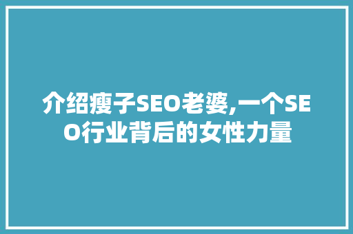 介绍瘦子SEO老婆,一个SEO行业背后的女性力量