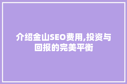 介绍金山SEO费用,投资与回报的完美平衡
