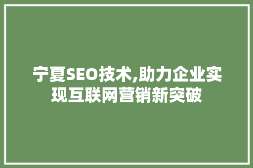 宁夏SEO技术,助力企业实现互联网营销新突破