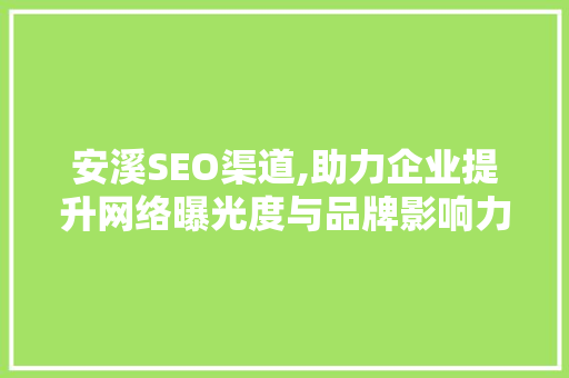 安溪SEO渠道,助力企业提升网络曝光度与品牌影响力