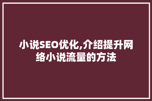 小说SEO优化,介绍提升网络小说流量的方法 操作系统