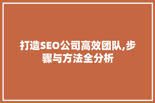 打造SEO公司高效团队,步骤与方法全分析