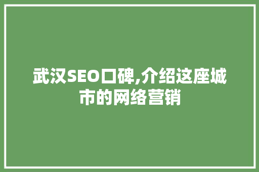 武汉SEO口碑,介绍这座城市的网络营销