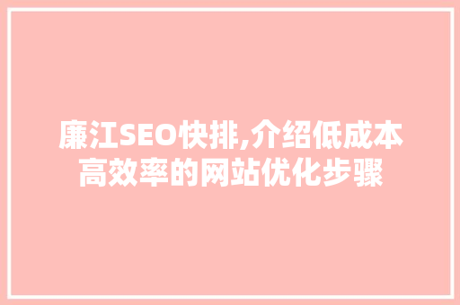 廉江SEO快排,介绍低成本高效率的网站优化步骤 操作系统