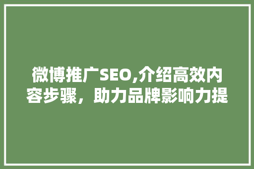 微博推广SEO,介绍高效内容步骤,助力品牌影响力提升 微博推广SEO,介绍高效内容步骤,助力品牌影响力提升