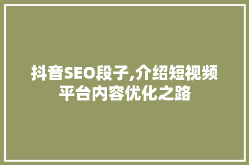 抖音SEO段子,介绍短视频平台内容优化之路
