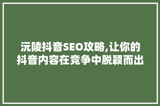 沅陵抖音SEO攻略,让你的抖音内容在竞争中脱颖而出