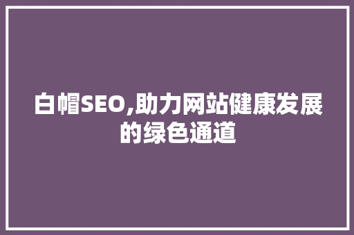 白帽SEO,助力网站健康发展的绿色通道