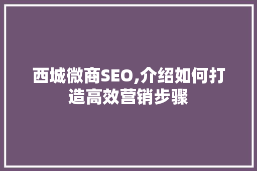 西城微商SEO,介绍如何打造高效营销步骤