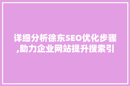 详细分析徐东SEO优化步骤,助力企业网站提升搜索引擎排名