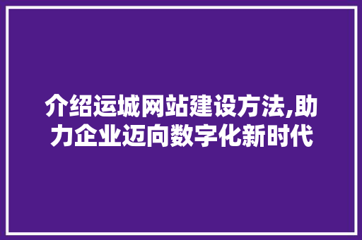 介绍运城网站建设方法,助力企业迈向数字化新时代