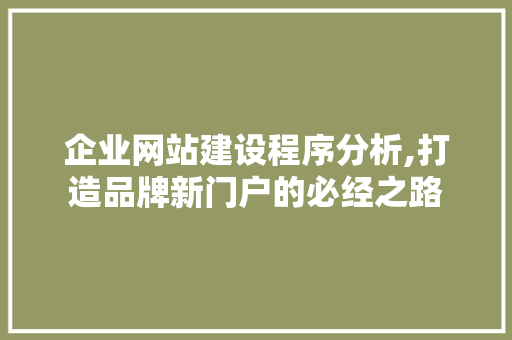 企业网站建设程序分析,打造品牌新门户的必经之路