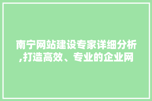 南宁网站建设专家详细分析,打造高效、专业的企业网站 南宁网站建设专家详细分析,打造高效、专业的企业网站