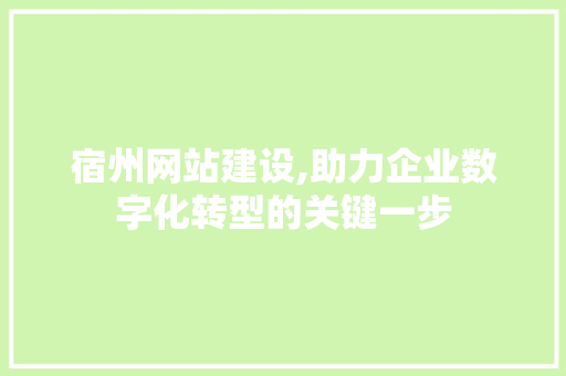 宿州网站建设,助力企业数字化转型的关键一步