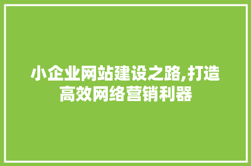 小企业网站建设之路,打造高效网络营销利器