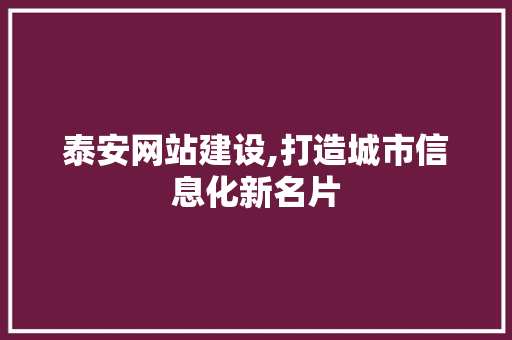 泰安网站建设,打造城市信息化新名片