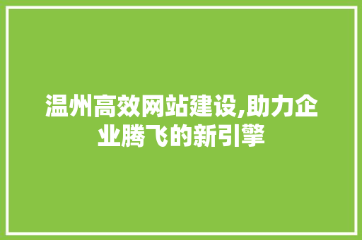 温州高效网站建设,助力企业腾飞的新引擎