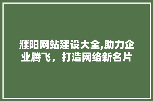 濮阳网站建设大全,助力企业腾飞，打造网络新名片