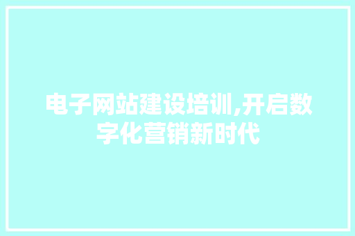 电子网站建设培训,开启数字化营销新时代