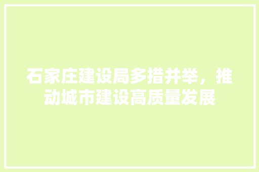 石家庄建设局多措并举，推动城市建设高质量发展