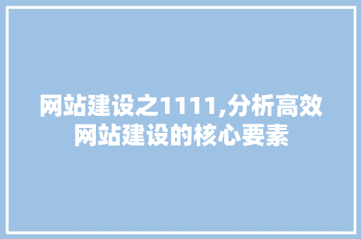 网站建设之1111,分析高效网站建设的核心要素
