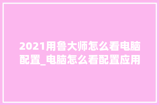 2021用鲁大师怎么看电脑配置_电脑怎么看配置应用程序