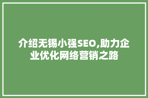 介绍无锡小强SEO,助力企业优化网络营销之路 介绍无锡小强SEO,助力企业优化网络营销之路 操作系统