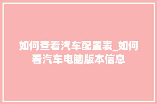 如何查看汽车配置表_如何看汽车电脑版本信息