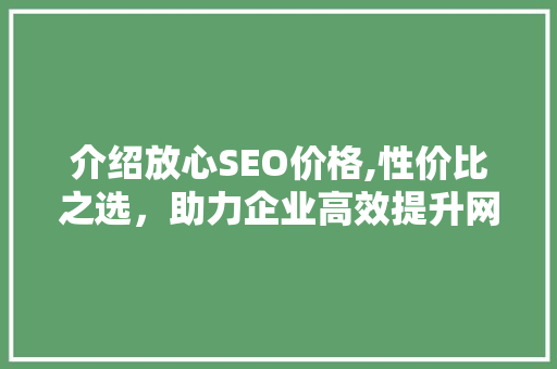 介绍放心SEO价格,性价比之选，助力企业高效提升网站排名