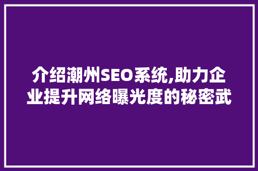 介绍潮州SEO系统,助力企业提升网络曝光度的秘密武器 介绍潮州SEO系统,助力企业提升网络曝光度的秘密武器