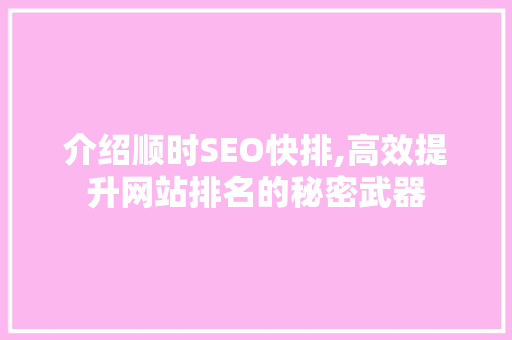 介绍顺时SEO快排,高效提升网站排名的秘密武器