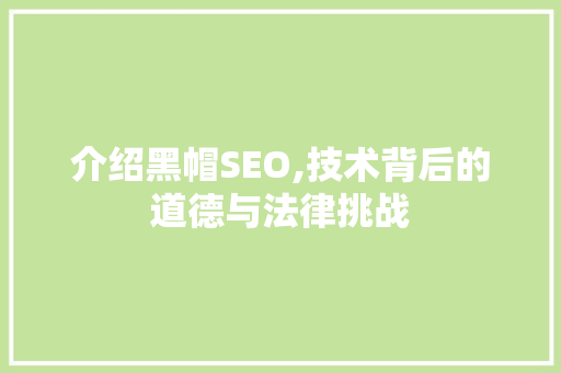 介绍黑帽SEO,技术背后的道德与法律挑战