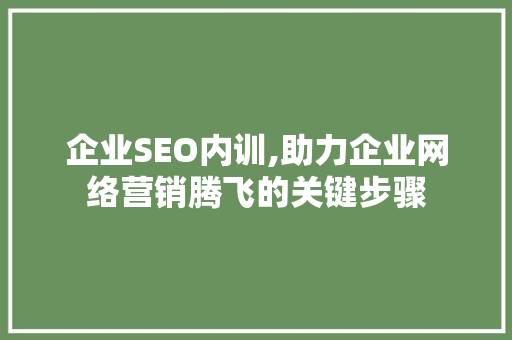 企业SEO内训,助力企业网络营销腾飞的关键步骤