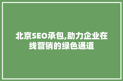 北京SEO承包,助力企业在线营销的绿色通道