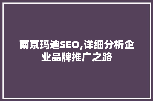 南京玛迪SEO,详细分析企业品牌推广之路