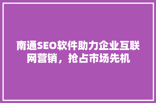 南通SEO软件助力企业互联网营销，抢占市场先机
