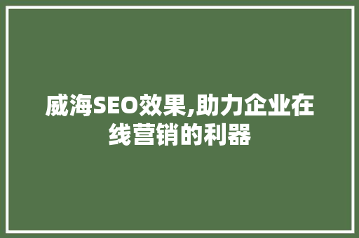威海SEO效果,助力企业在线营销的利器