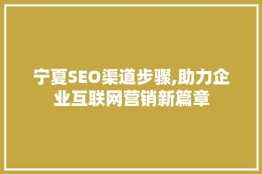 宁夏SEO渠道步骤,助力企业互联网营销新篇章