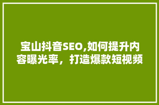 宝山抖音SEO,如何提升内容曝光率，打造爆款短视频