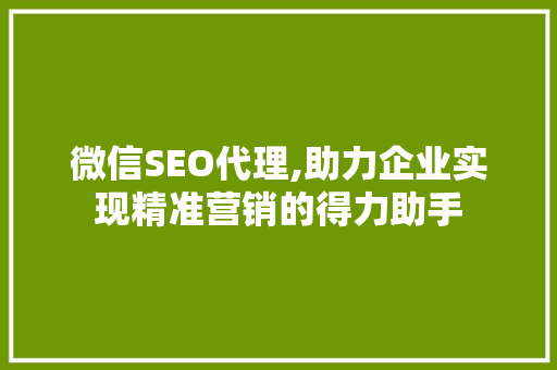 微信SEO代理,助力企业实现精准营销的得力助手